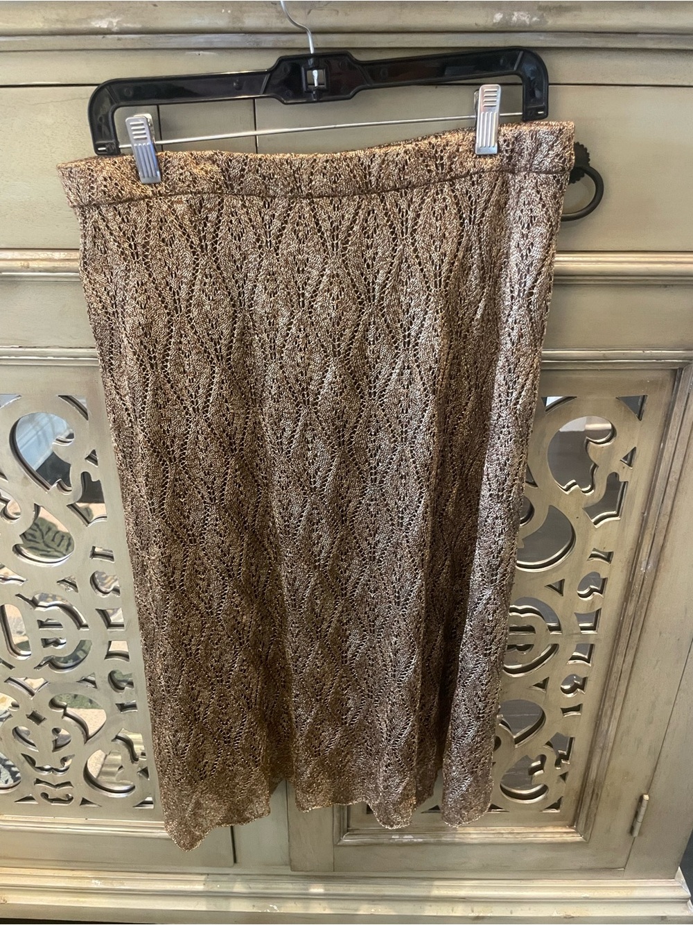 St. John Taupe Knit Lace Midi Skirt